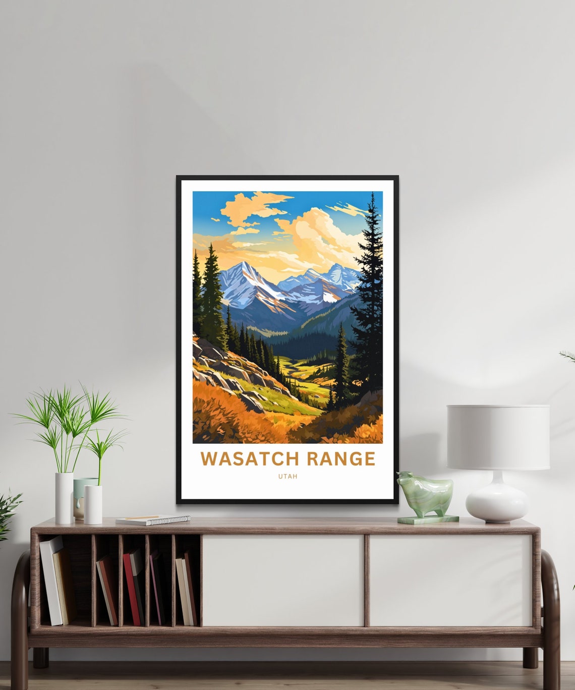 Wasatch Range Utah Alpine Valley Sunset Peaks Scene Travel Poster - Image 2