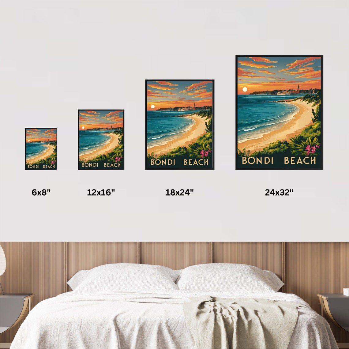 Bondi Beach Dramatic Orange Sunset Bay Rolling Waves Vintage Poster - Image 4