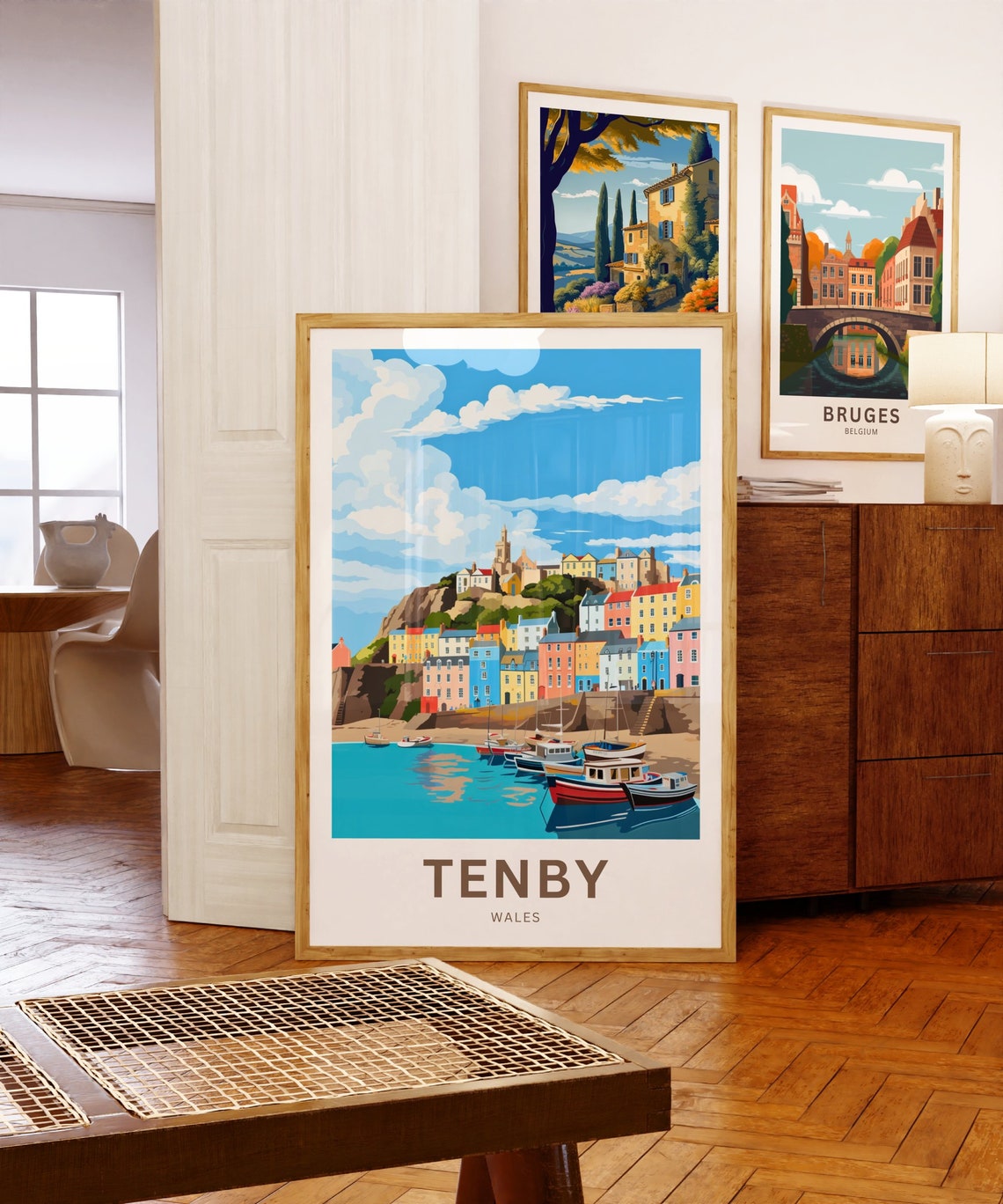 Tenby Wales Colorful Harbor Town Travel Poster Personalized Gift - Image 5
