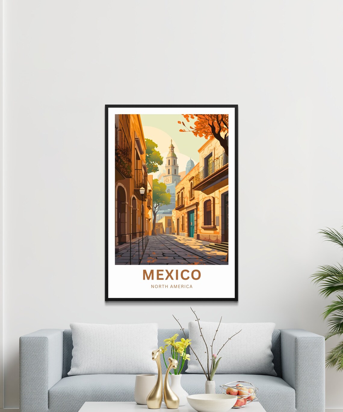 Mexico North America Cobblestone Street Sunset Glow Art Poster - Image 4