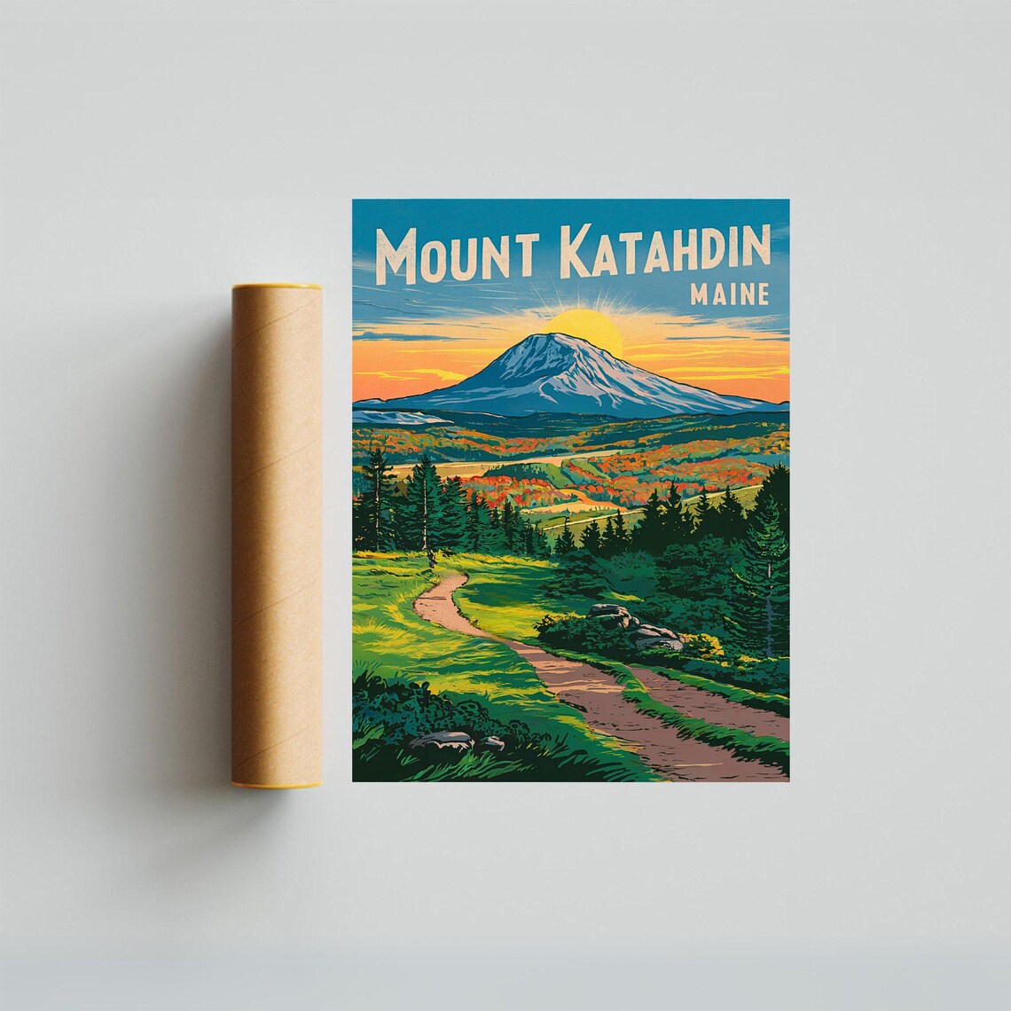 Mount Katahdin Maine Sunrise Summit Trail Vintage Travel Poster - Image 4