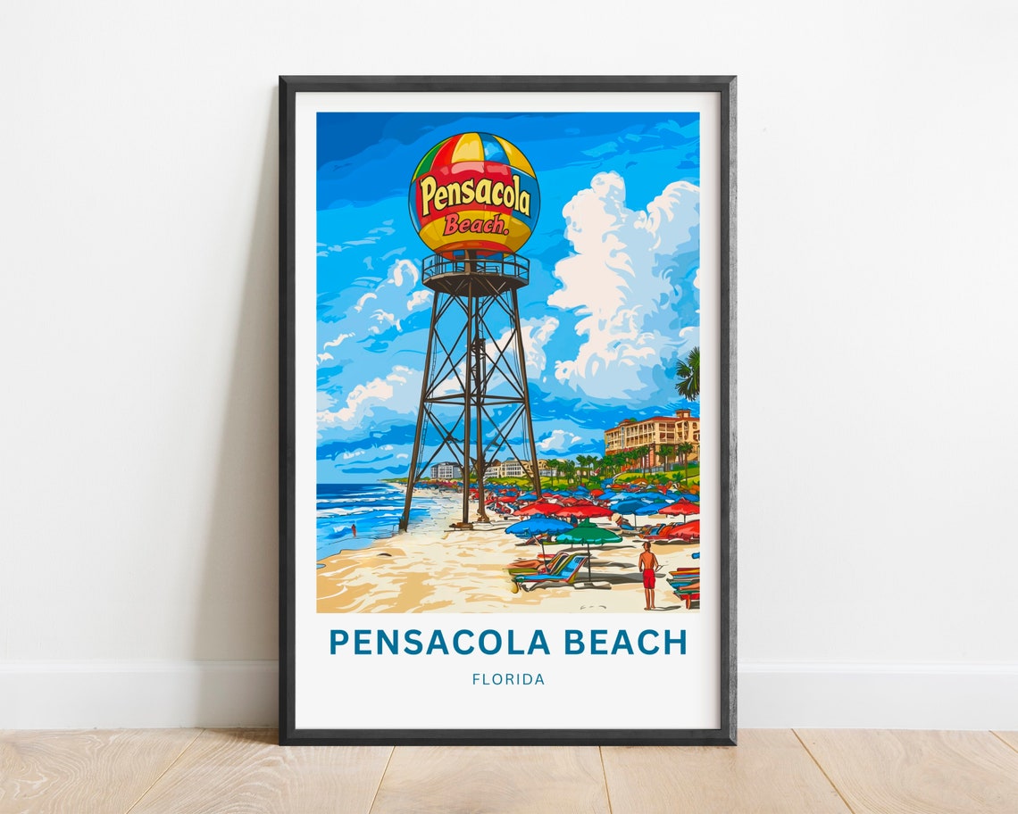 Pensacola Beach Florida Water Tower Beach Ball Custom Travel Poster - Image 2