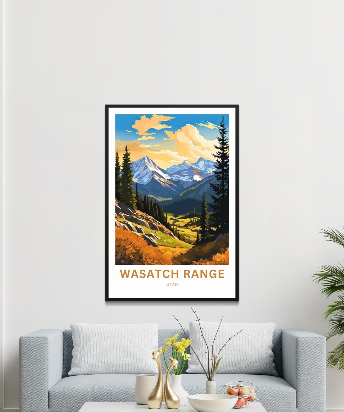 Wasatch Range Utah Alpine Valley Sunset Peaks Scene Travel Poster - Image 3