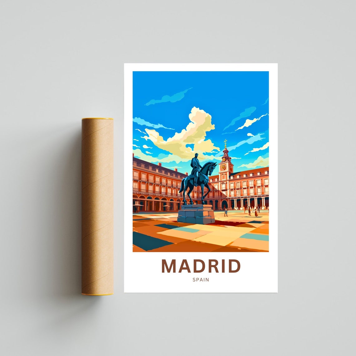 Madrid Spain Historic Plaza Mayor Equestrian Statue Art Poster - Image 4