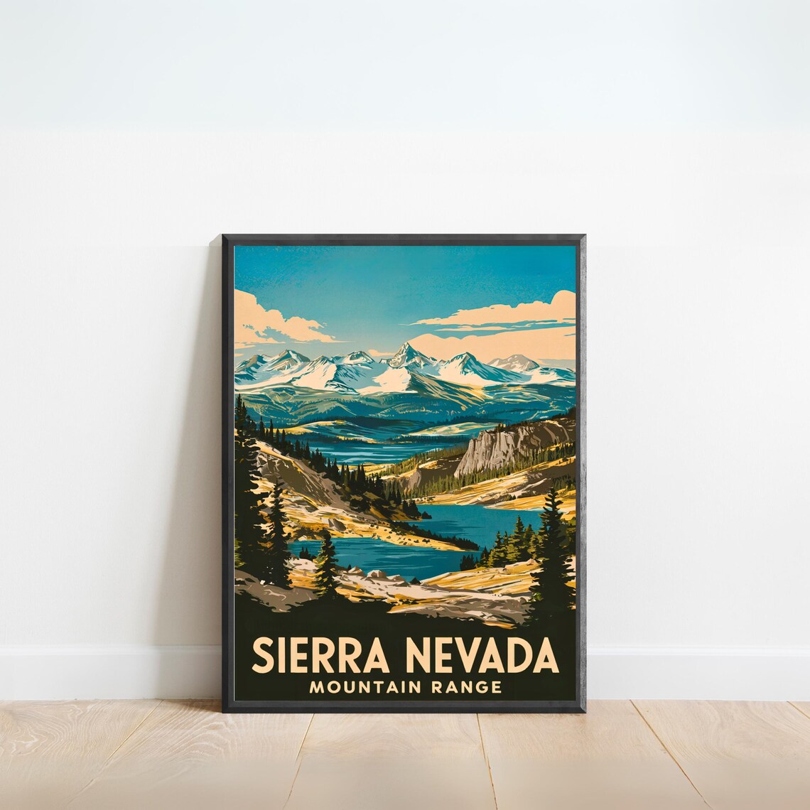 Sierra Nevada Mountain Range Alpine Lake Vintage Travel Poster