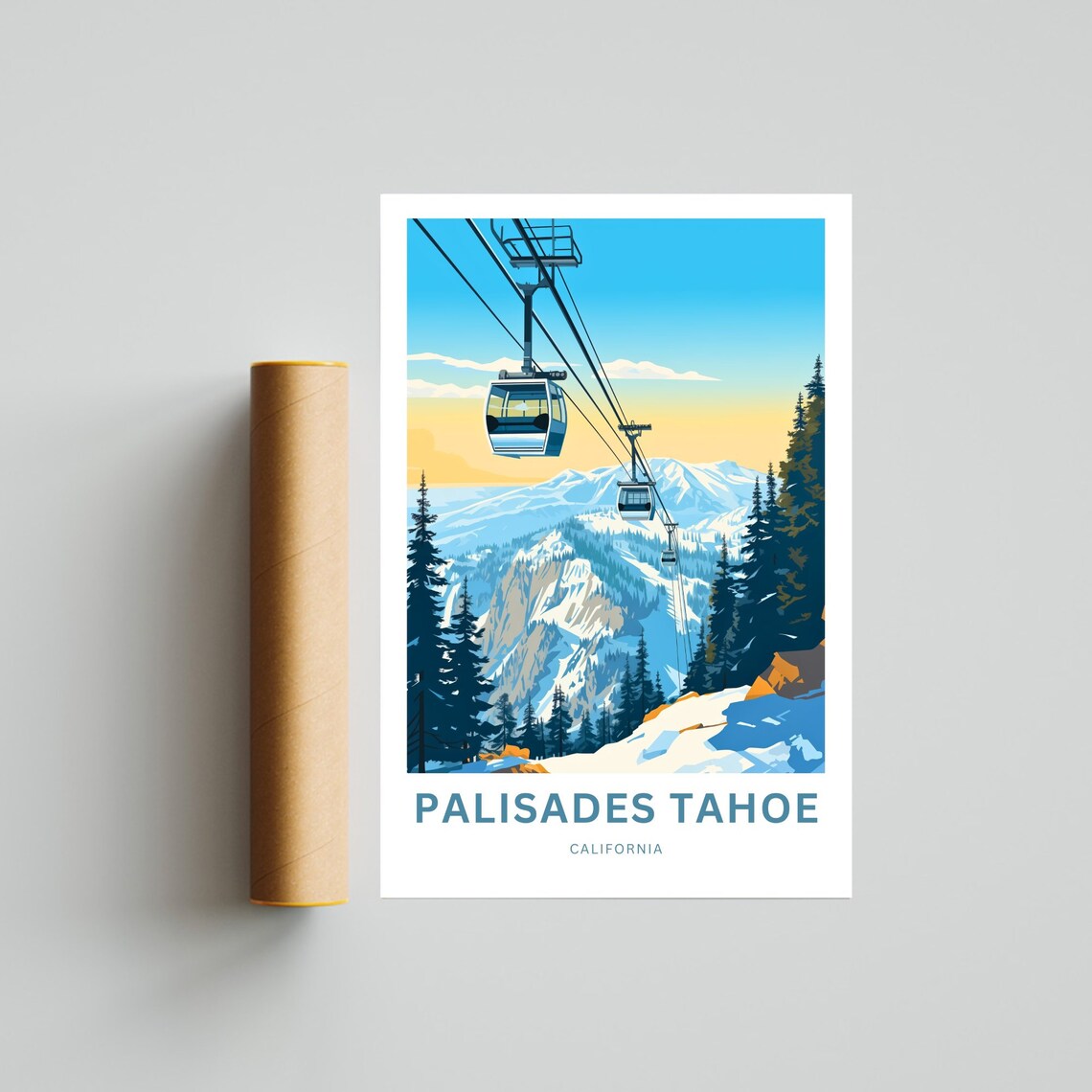Palisades Tahoe California Gondola Snow Peaks Custom Travel Poster - Image 2
