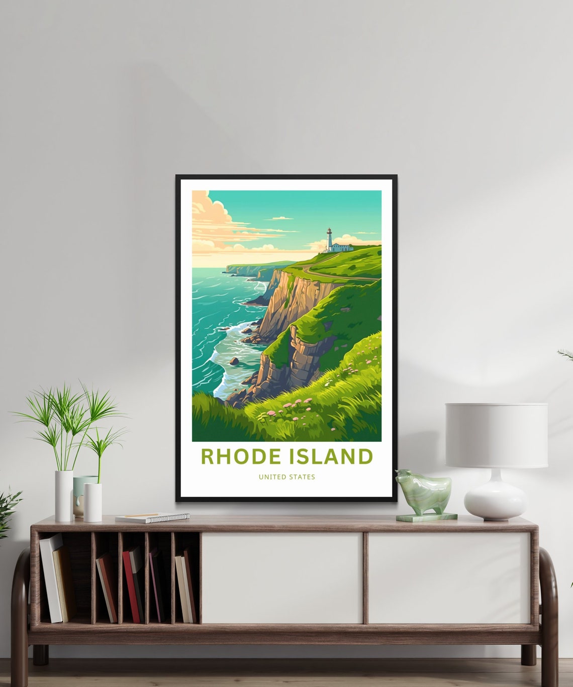 Rhode Island Lighthouse Coastal Cliffs Vintage Travel Poster - Image 2