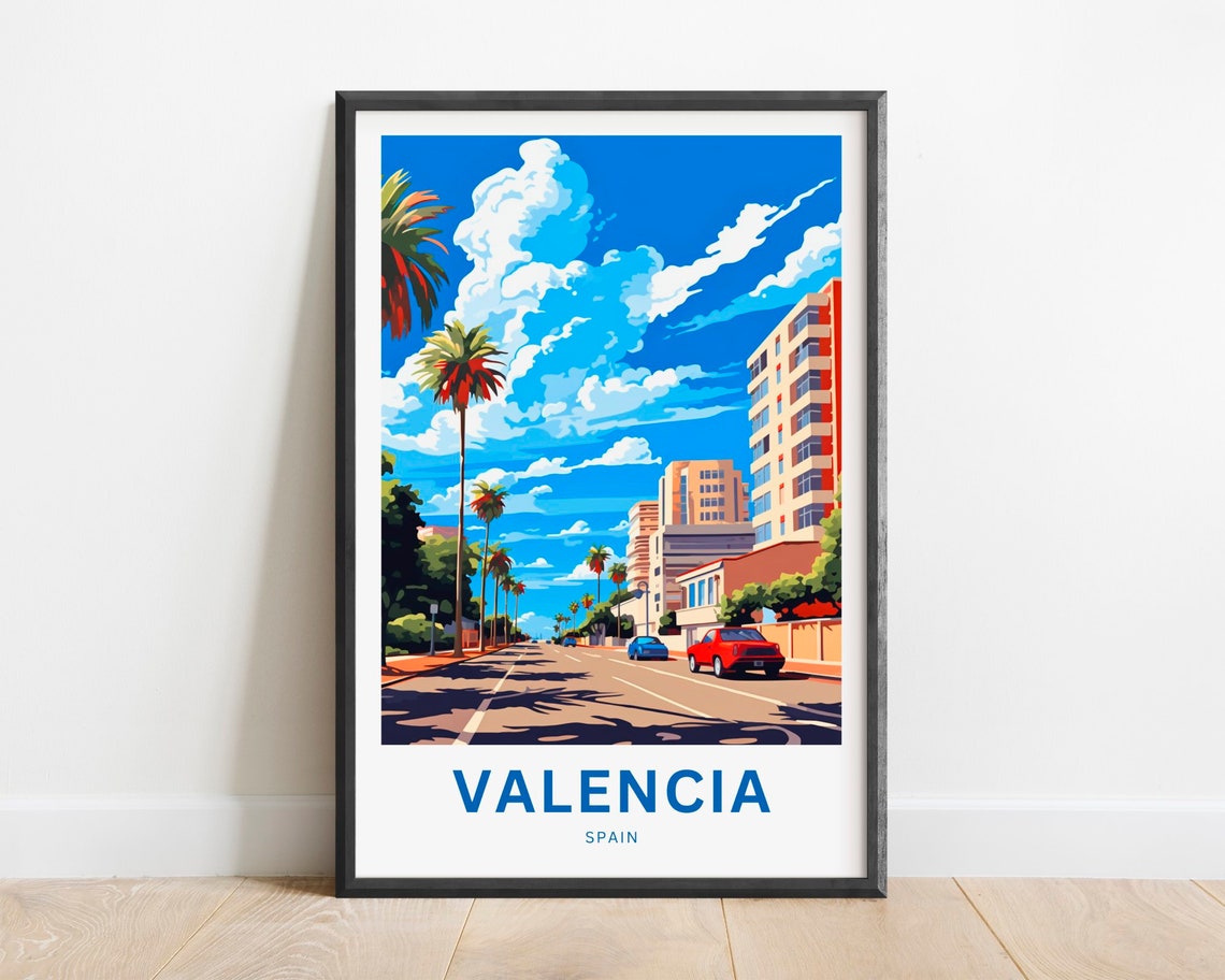 Valencia Spain Mediterranean Palm Avenue Bright Sky Art Poster