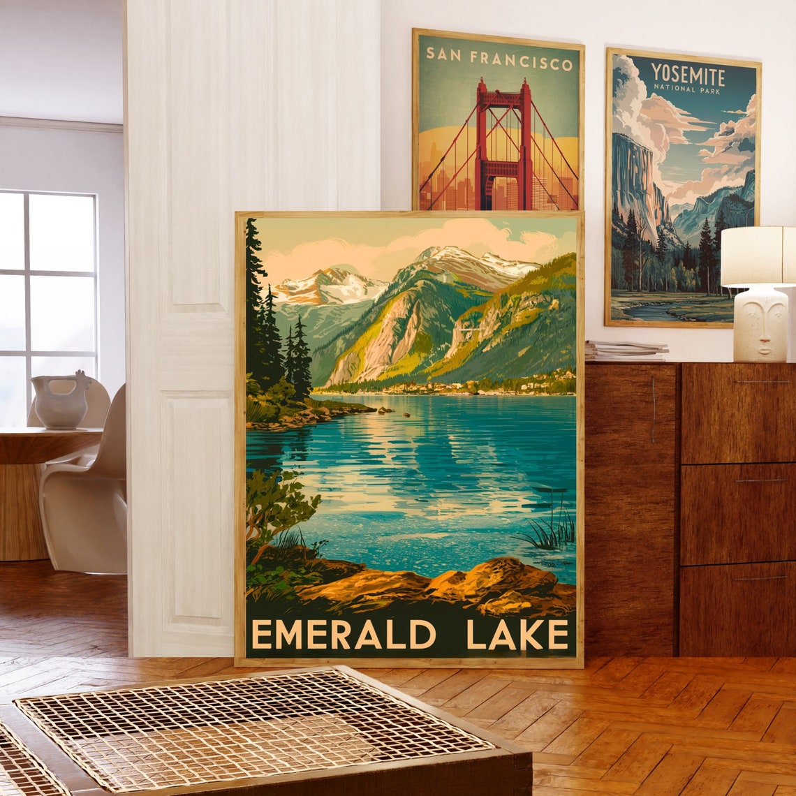 Emerald Lake Vintage Alpine Lake Rocky Shore Mountain Poster - Image 5