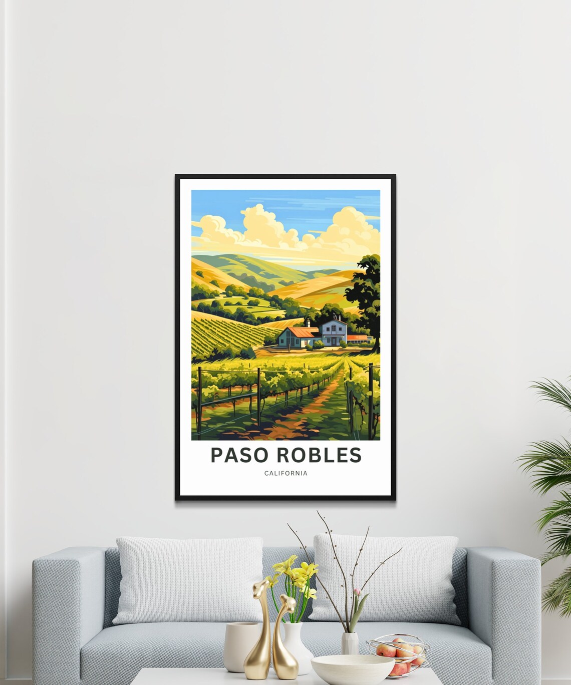 Paso Robles California Farmhouse Vine Rows Sunset Hills Travel Poster - Image 3