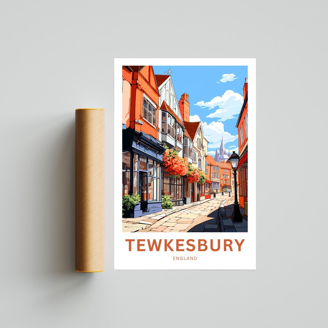 Tewkesbury England Historic Cobblestone Street Personalized Poster - Image 4