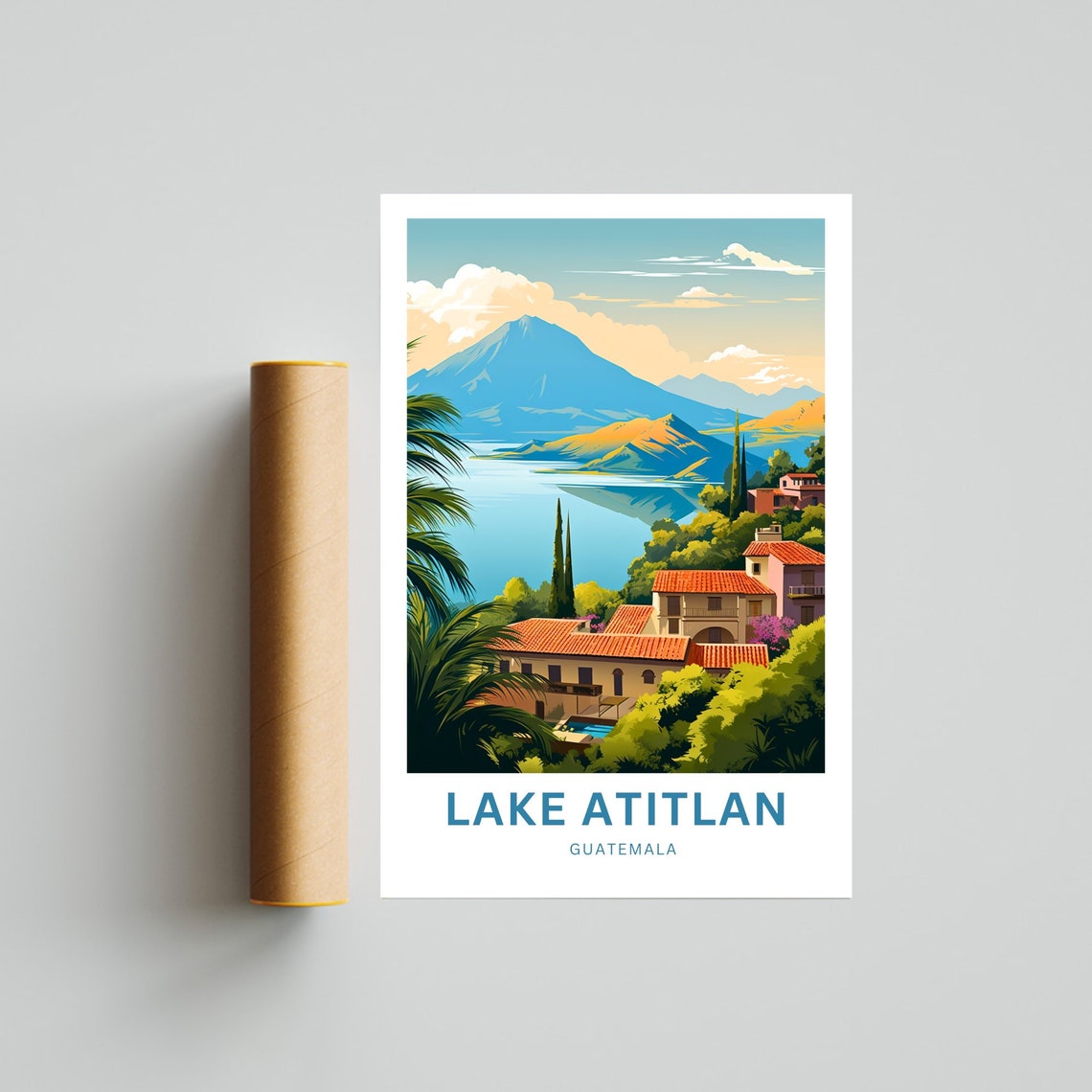 Lake Atitlan Guatemala Tall Volcano And Cypress Lined Shore Poster - Image 4