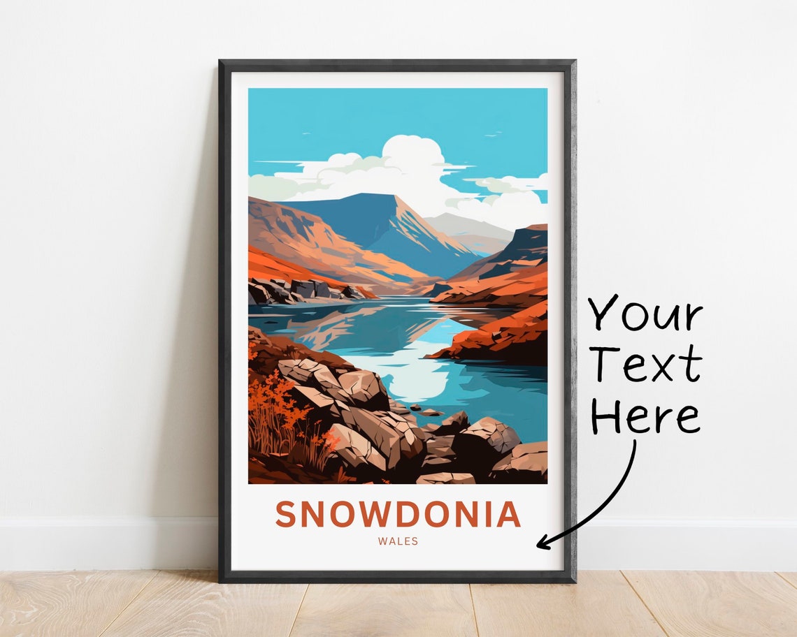Snowdonia Wales Rocky Shore Rust Slopes Mountain Lake Poster
