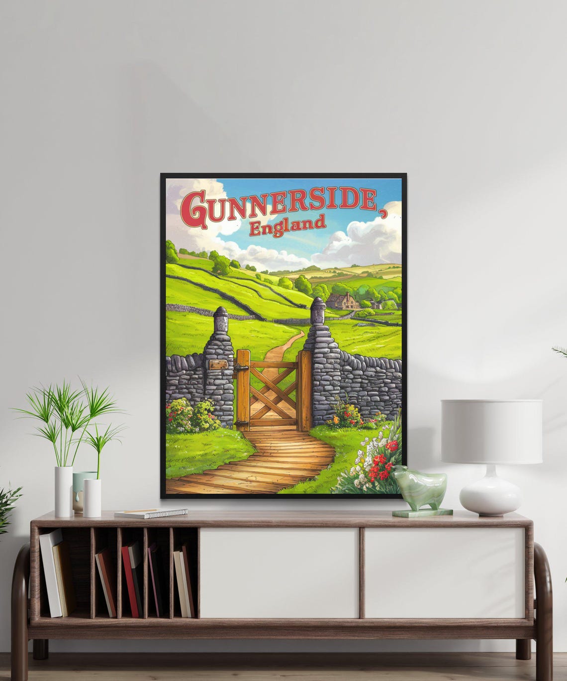 Gunnerside England Vintage Stone Gate Rolling Hills Countryside Poster - Image 2