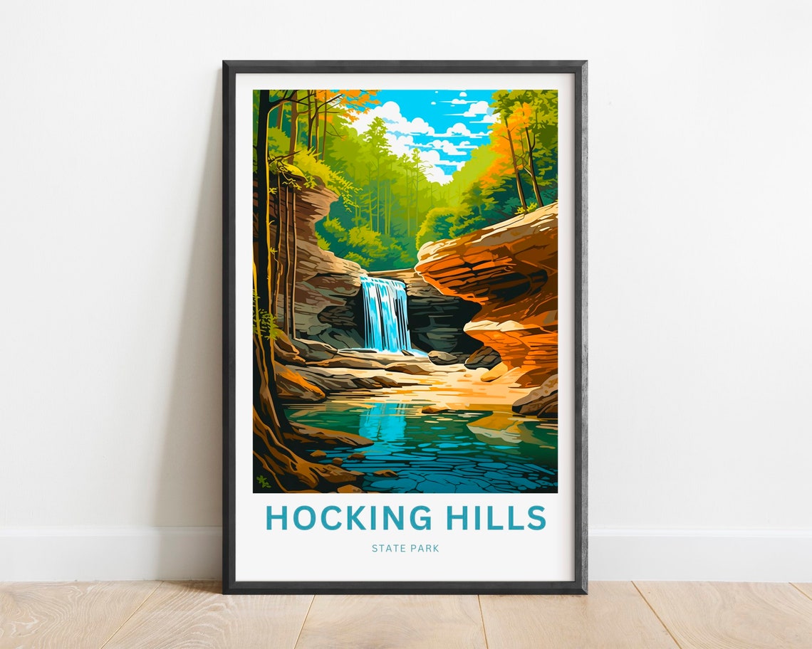 Hocking Hills State Park Canyon Waterfall Forest Scenic Poster