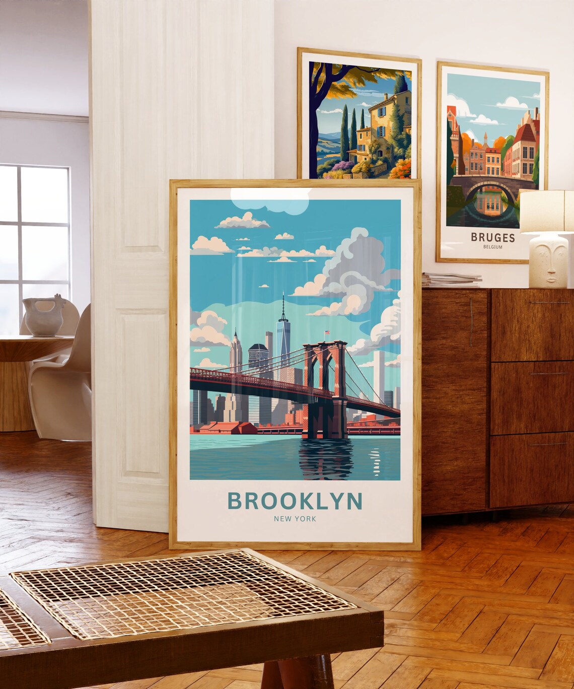 Brooklyn New York Bridge Manhattan Vintage Skyline Travel Poster - Image 5