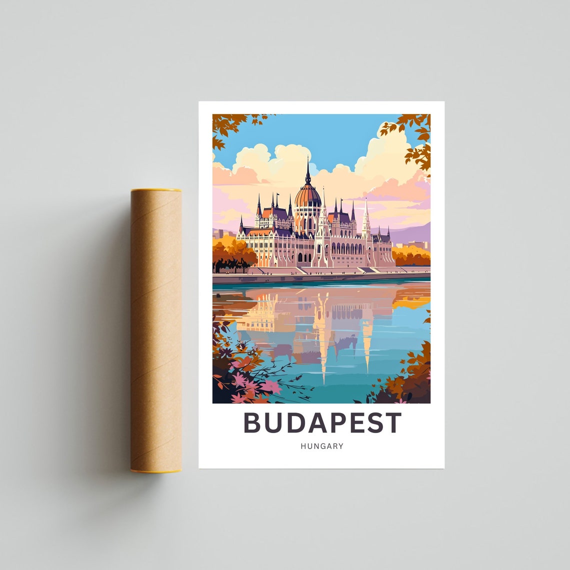 Budapest Hungary Parliament Danube Reflection Sunset Glow Poster - Image 4