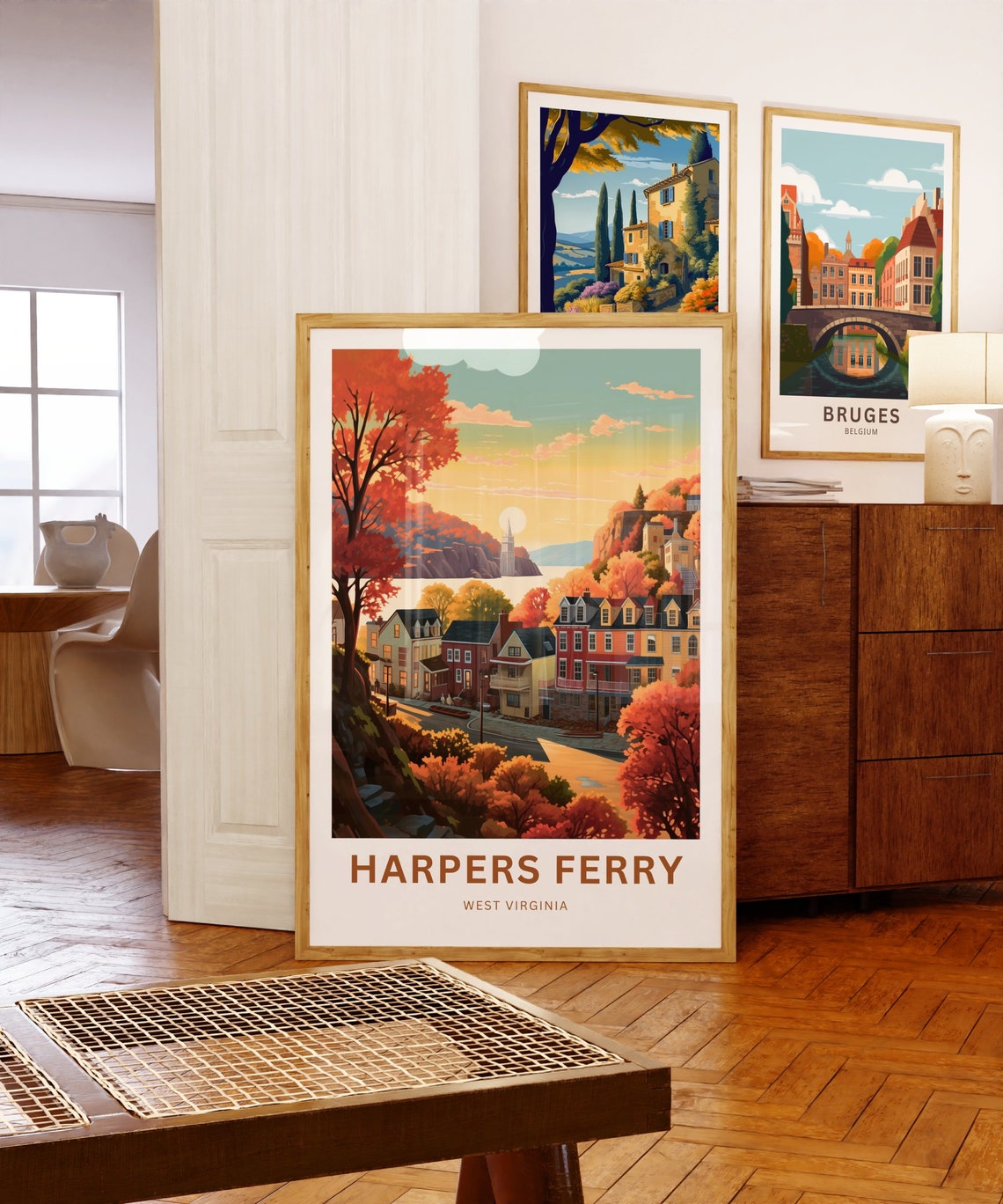 Harpers Ferry Fall River Sunset Town View Golden Hour Travel Poster - Image 5
