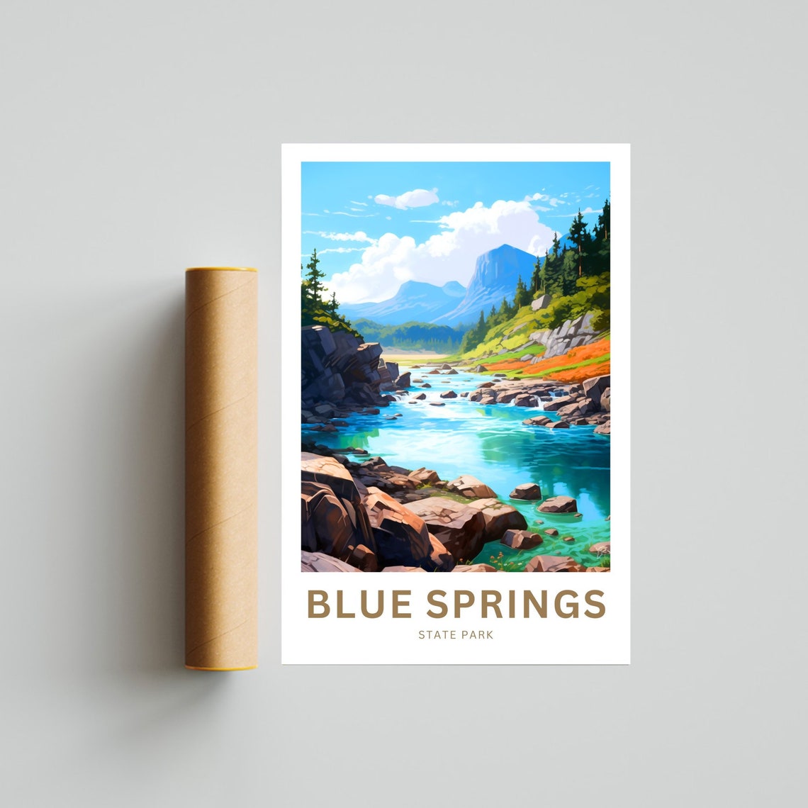 Blue Springs Personalized Travel Poster River Gorge Custom Text Art - Image 4