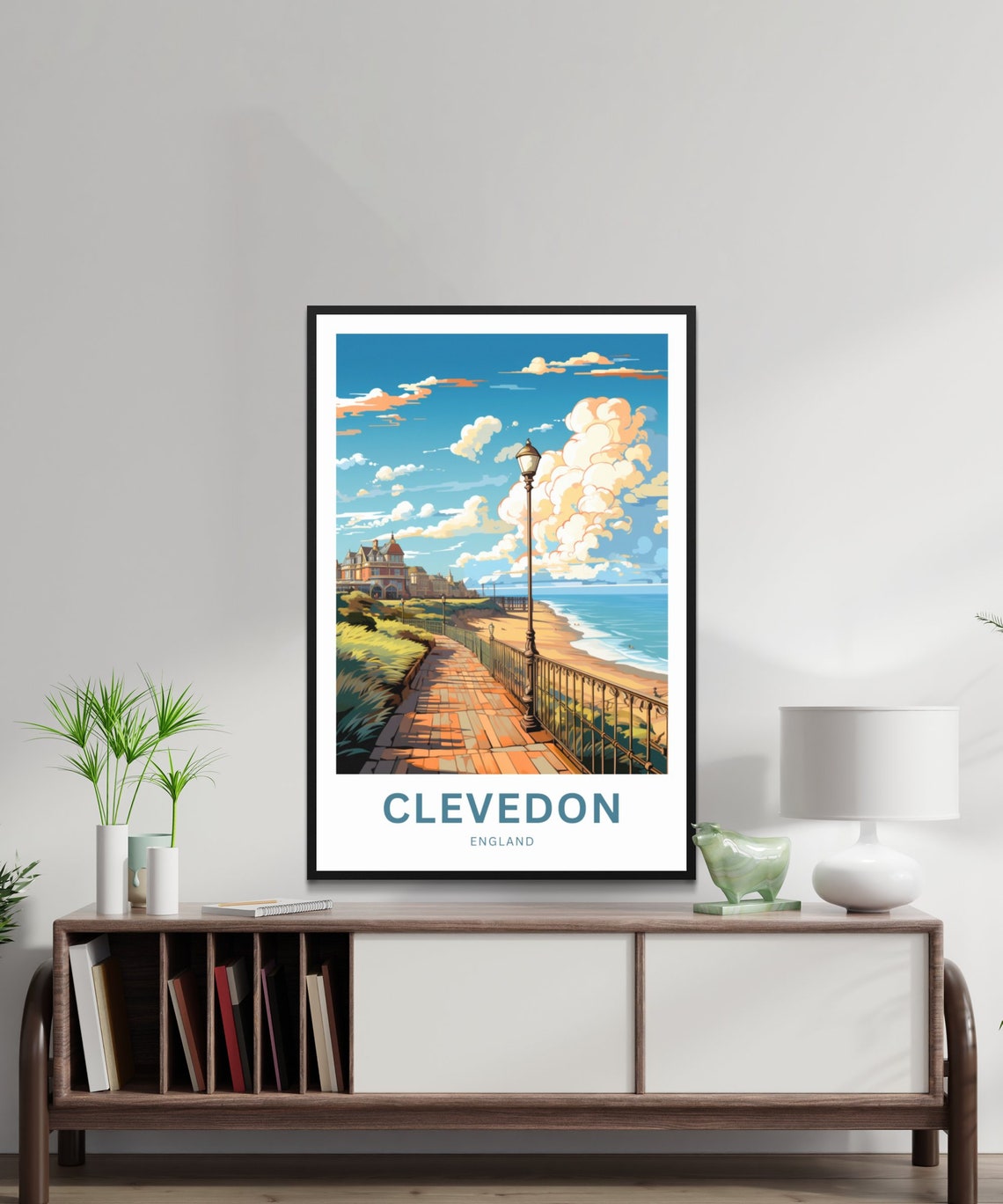 Clevedon England Custom Seaside Promenade Lamp Posts Travel Poster - Image 2