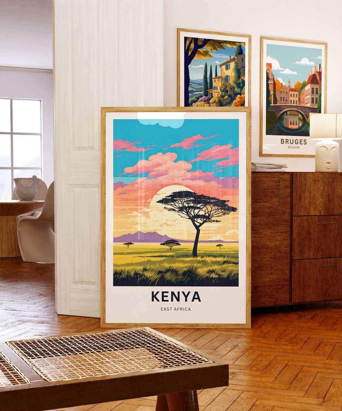 Kenya East Africa Lone Acacia Golden Sunset Plains Travel Poster - Image 5