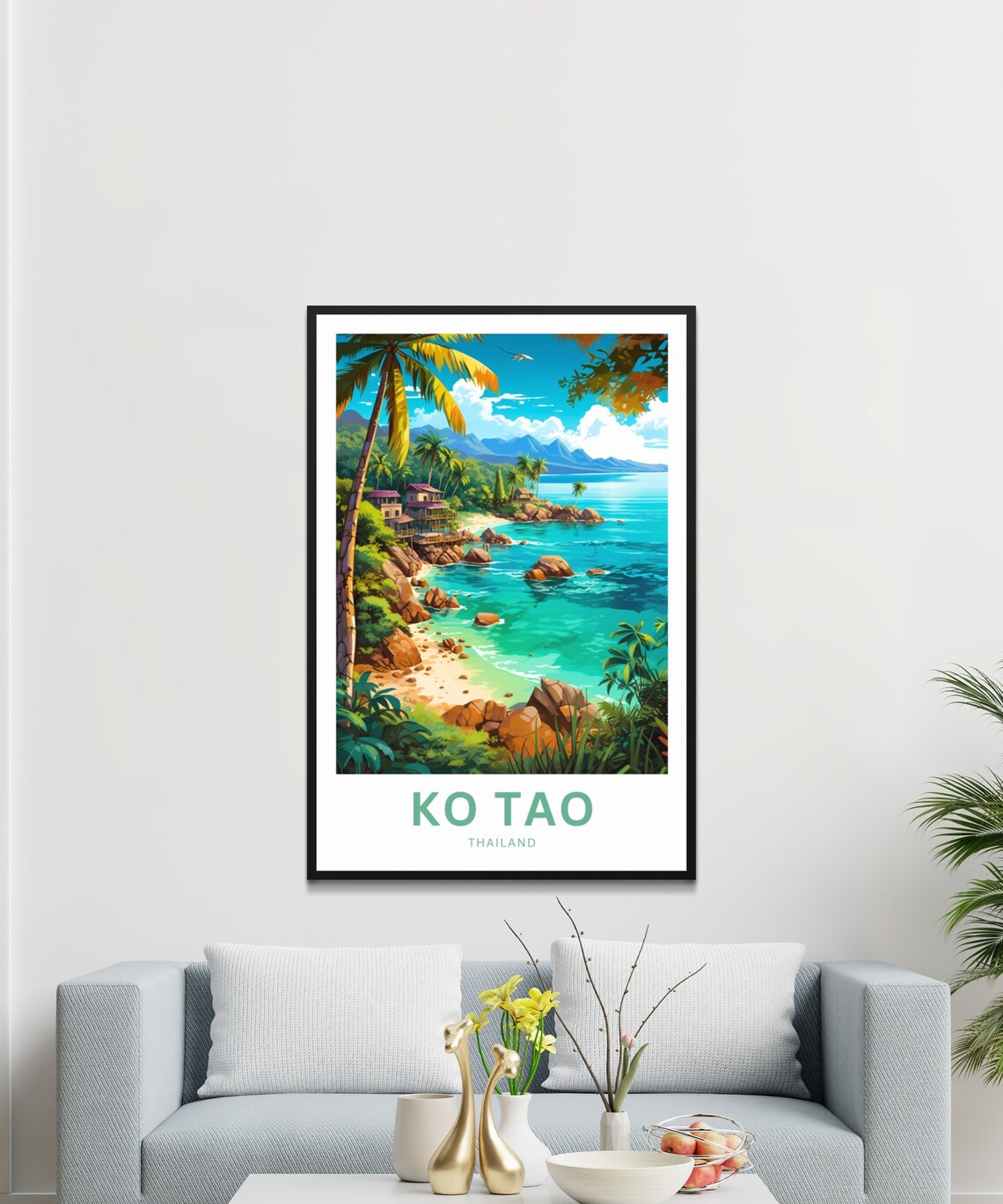 Ko Tao Thailand Turquoise Cove Palm Rocks Vintage Travel Poster - Image 2