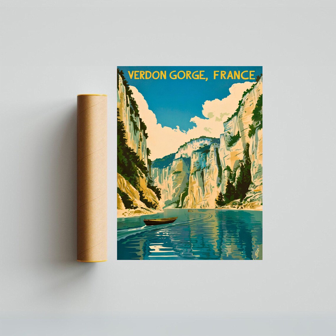 Verdon Gorge France Vintage Style Boat On The Gorge River Poster - Image 3