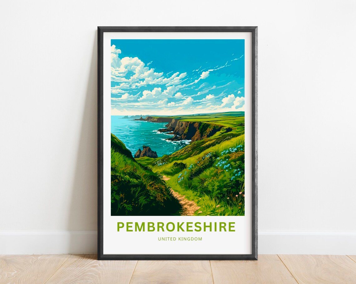 Pembrokeshire Coast Travel Poster United Kingdom Seaside Cliffs Path Scenic