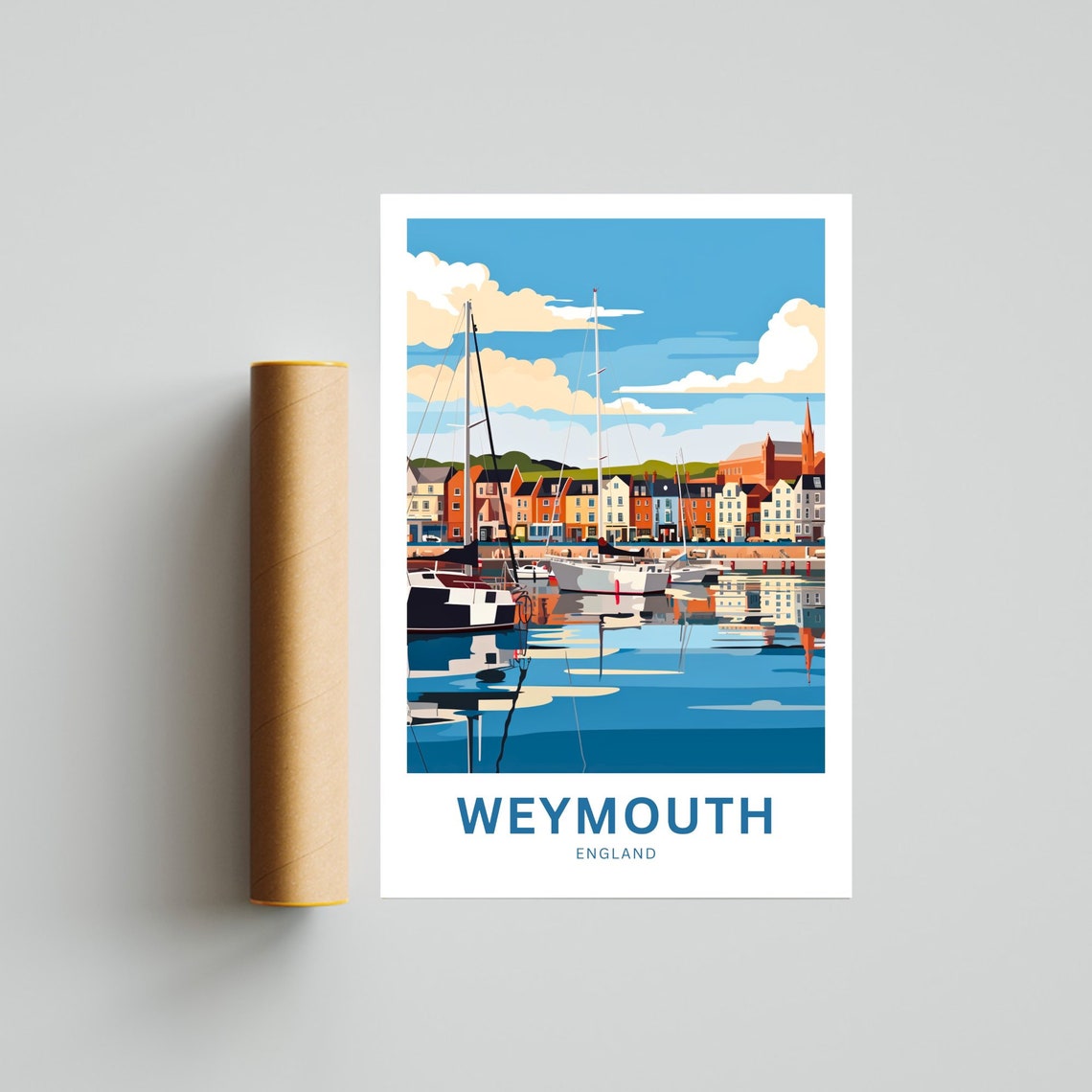 Personalized Weymouth England Sailboat Harbor Colorful Quayside Poster - Image 4