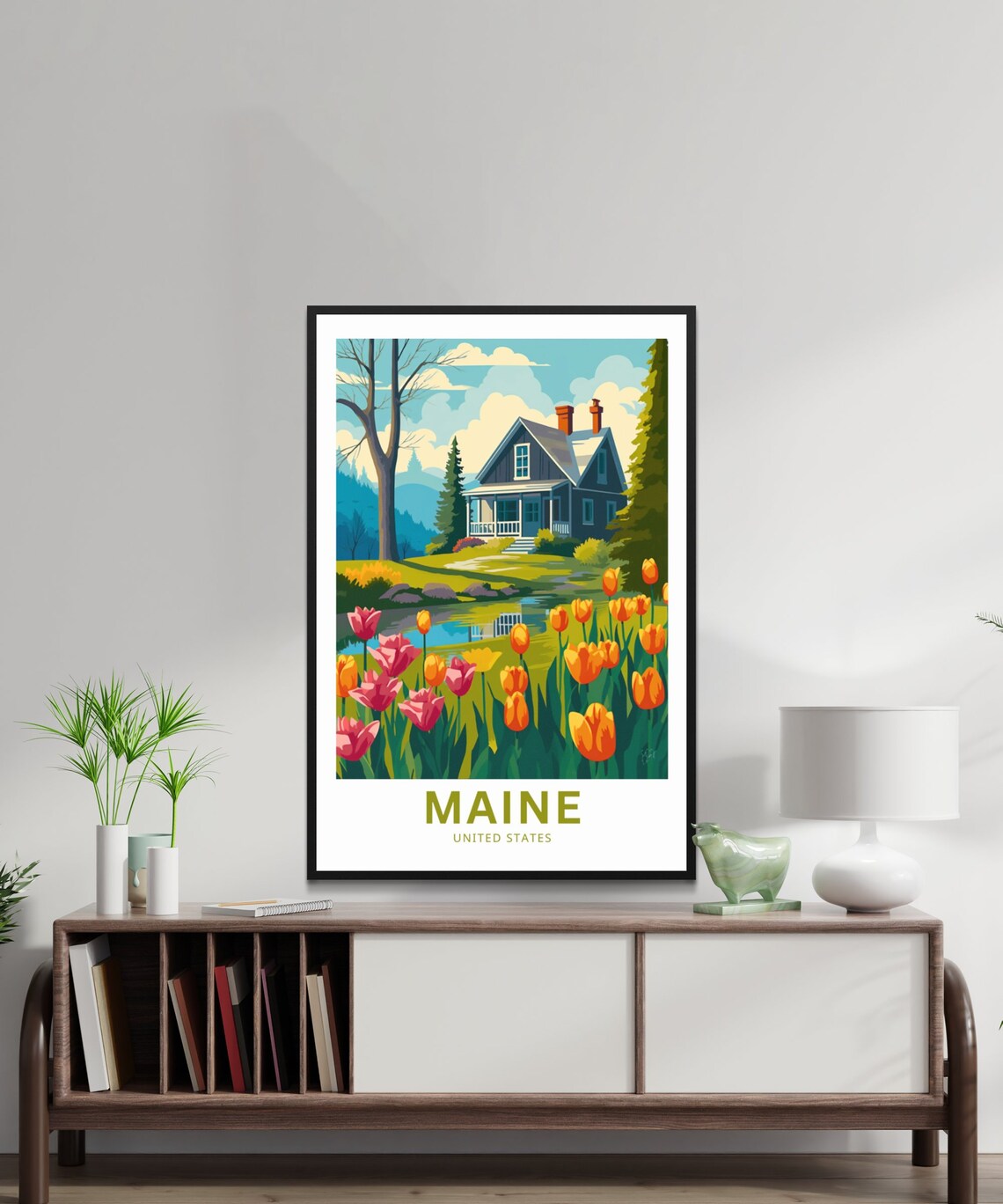 Personalized Maine Cottage Garden Tulips Spring Travel Poster - Image 2