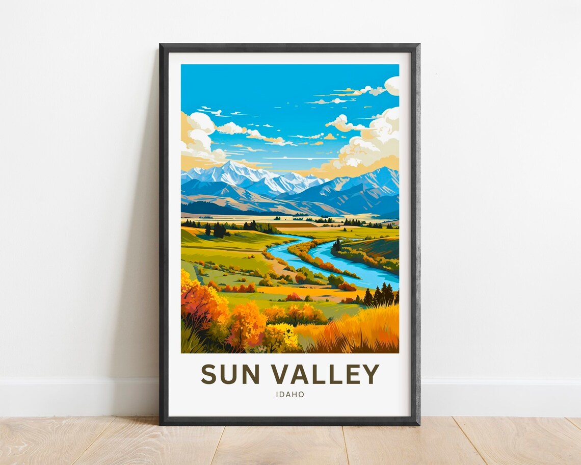 Sun Valley Idaho Autumn Mountain Landscape Vintage Travel Poster