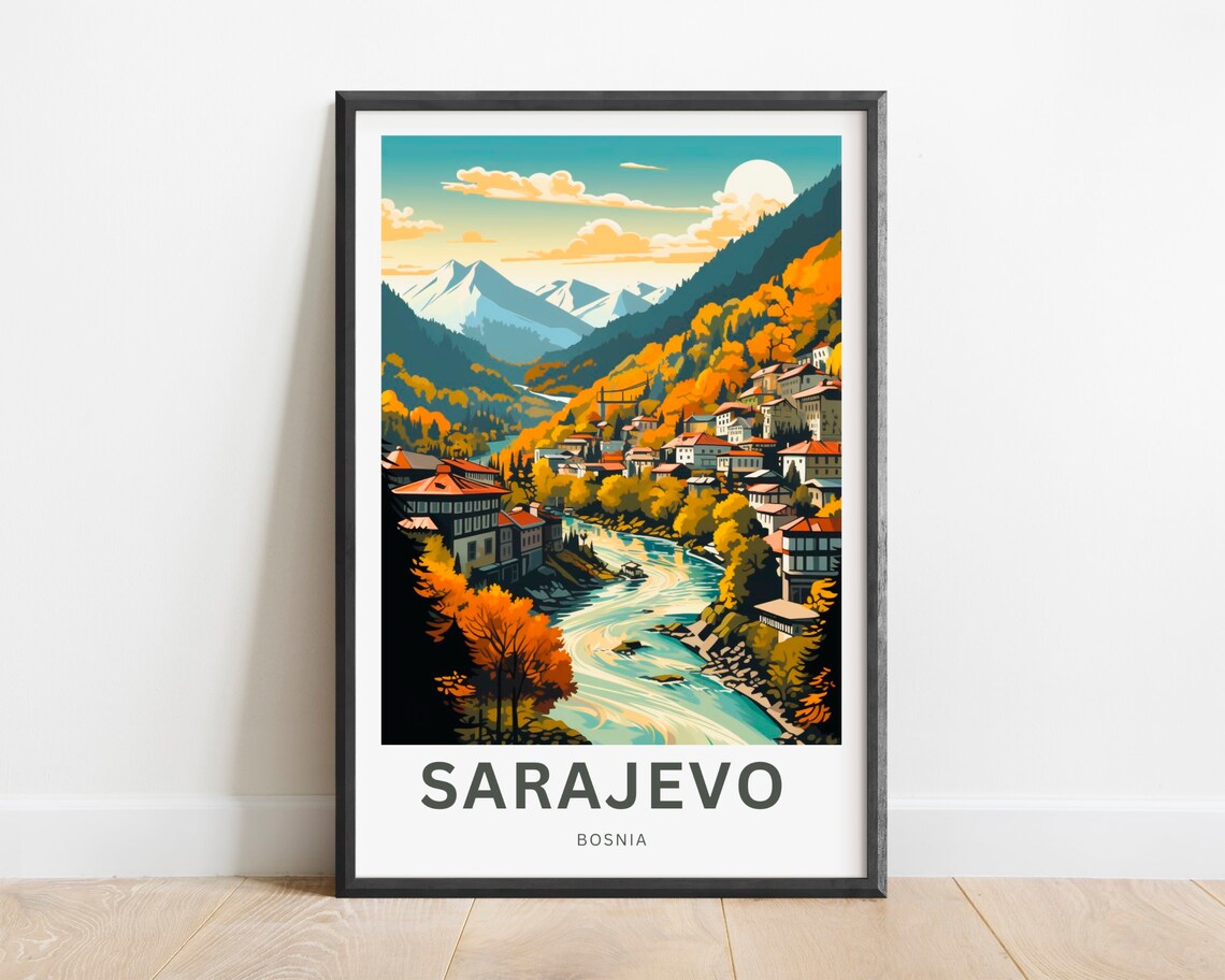 Sarajevo Bosnia Autumn River Valley Old Town Cityscape Travel Poster