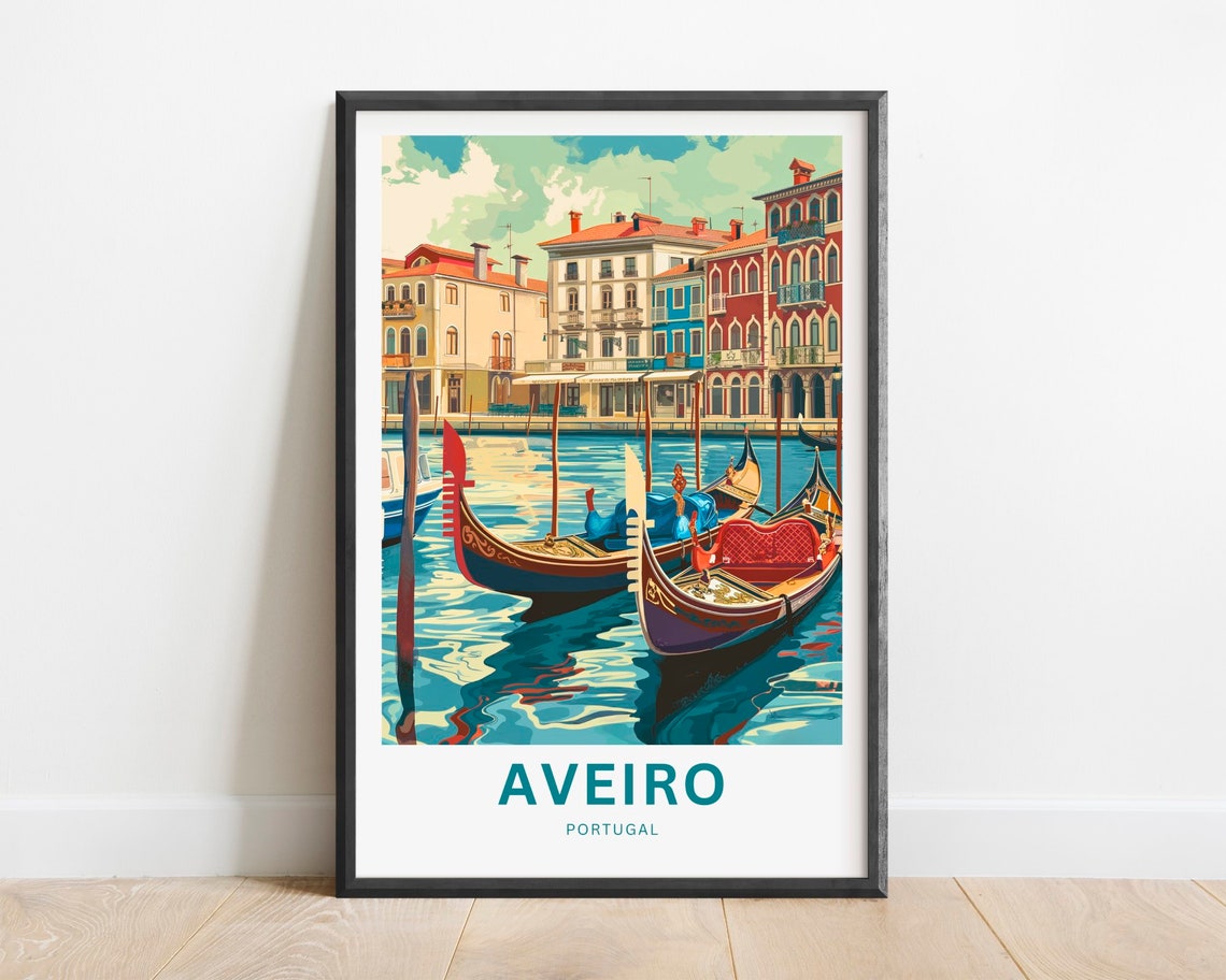 Aveiro Portugal Turquoise Canal and Ornate Gondolas Art Poster
