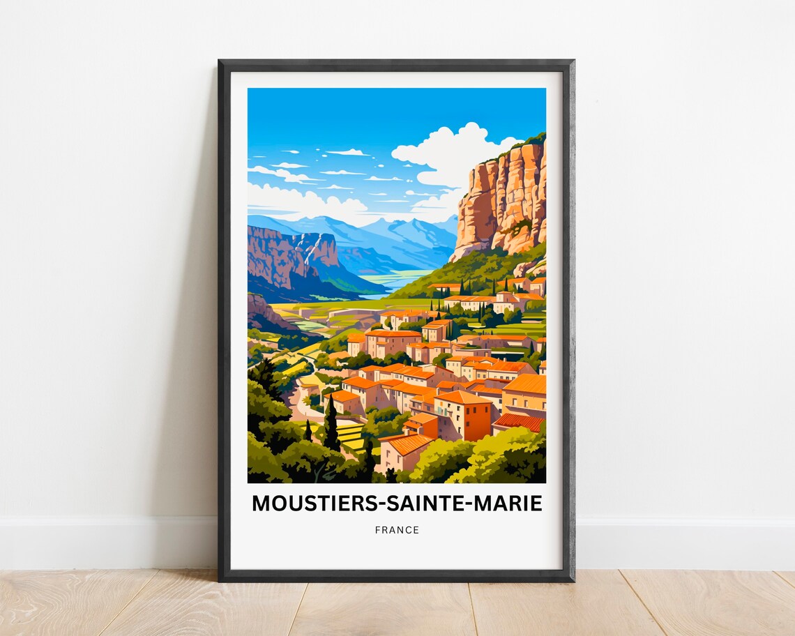 Moustiers-Sainte-Marie France Mountain Village Panorama Travel Poster