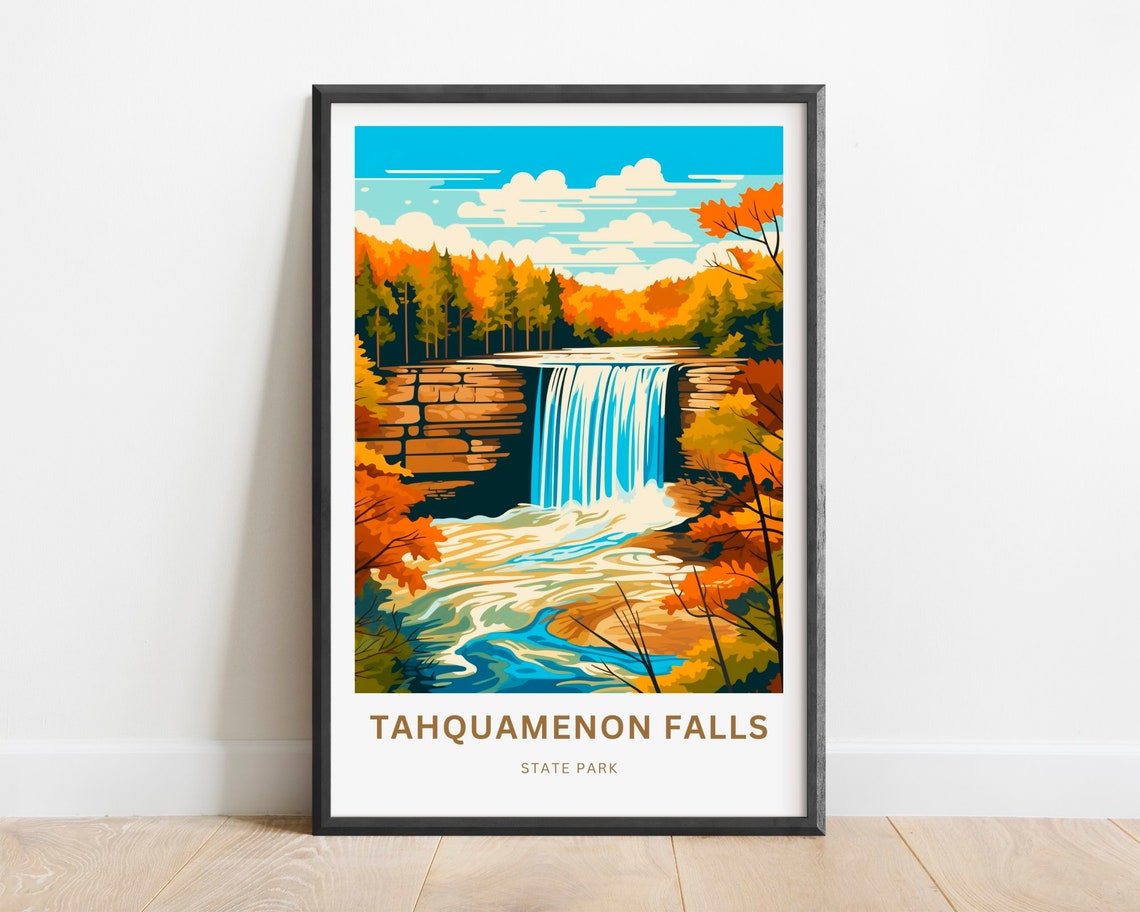 Tahquamenon Falls State Park Michigan Autumn Waterfall Travel Poster