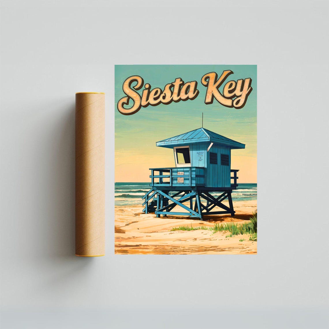Siesta Key Florida Blue Lifeguard Tower Beach Retro Travel Poster - Image 4
