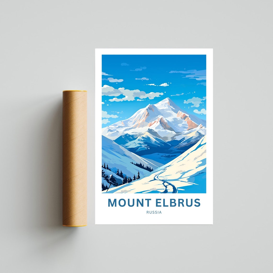 Mount Elbrus Russia Personalized Snowy Peak Alpine Travel Poster - Image 4