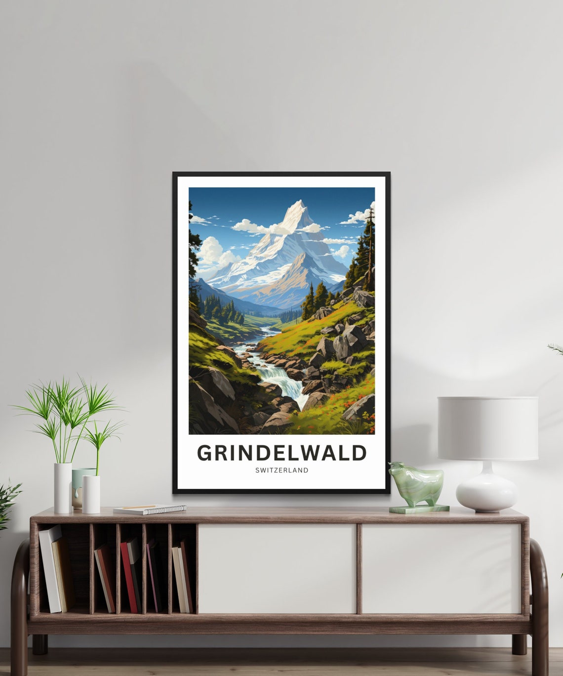 Grindelwald Switzerland Alpine Peak Stream Mountain Travel Poster - Image 2