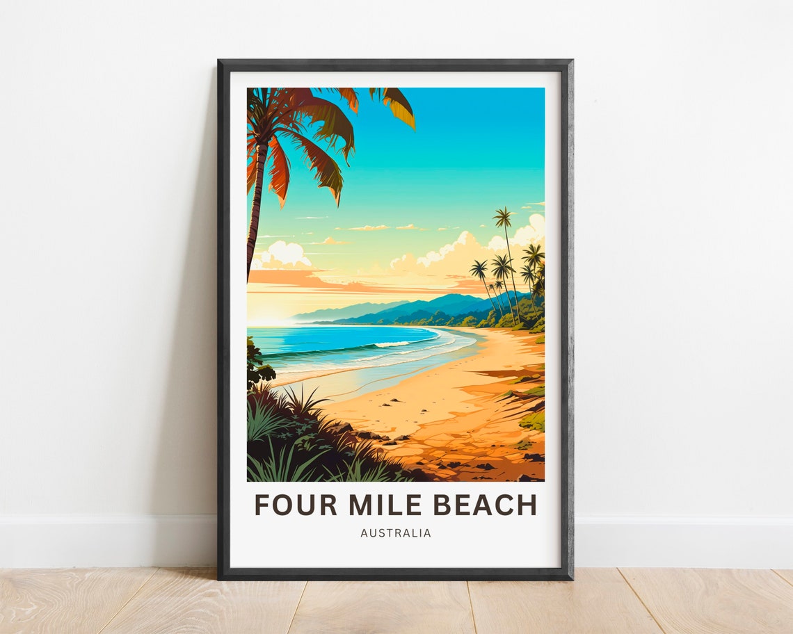 Four Mile Beach Australia Golden Sunset Beach Vintage Travel Poster