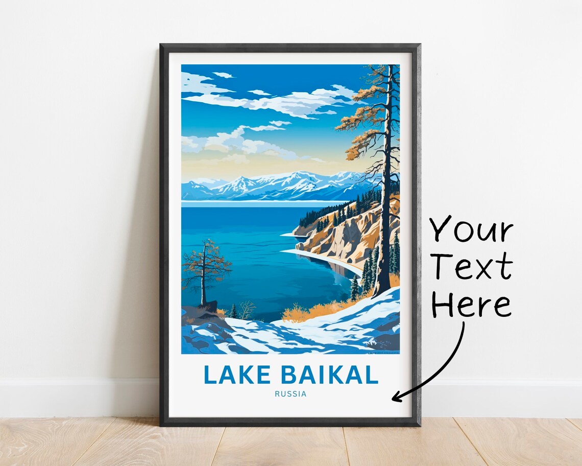 Lake Baikal Russia Snowy Cliffs Shoreline Personalized Travel Poster