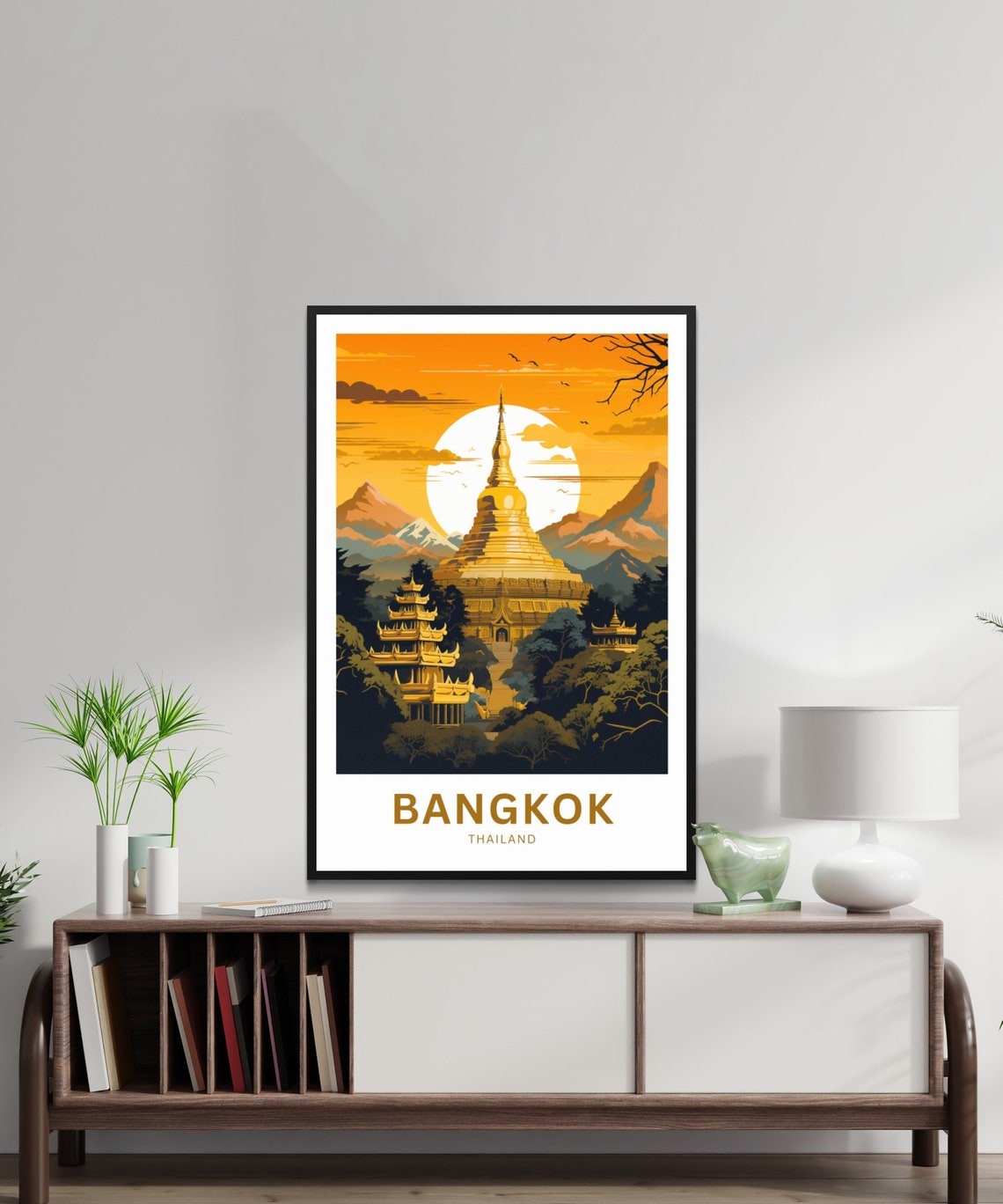 Personalized Bangkok Thailand Golden Temple Sunset View Poster - Image 2