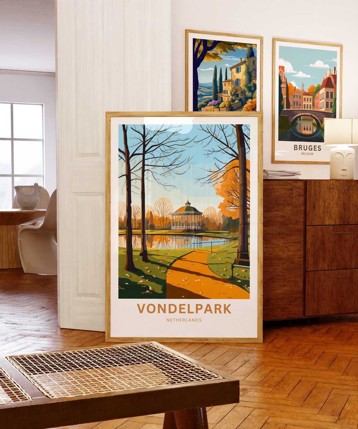 Vondelpark Netherlands Autumn Trees Lakeside Pavilion Travel Poster - Image 3