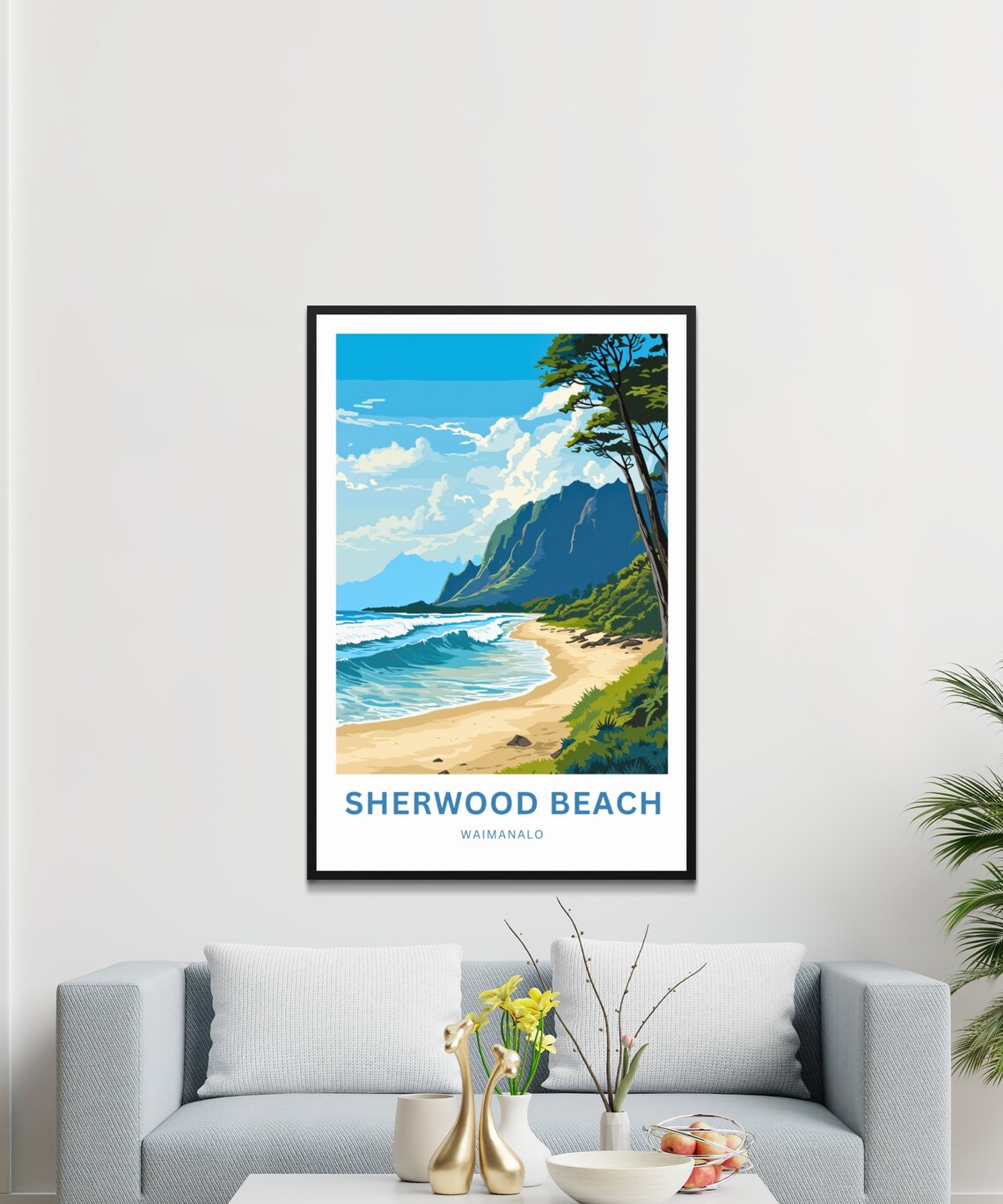 Personalized Sherwood Beach Travel Poster, Waimanalo Hawaii - Image 3