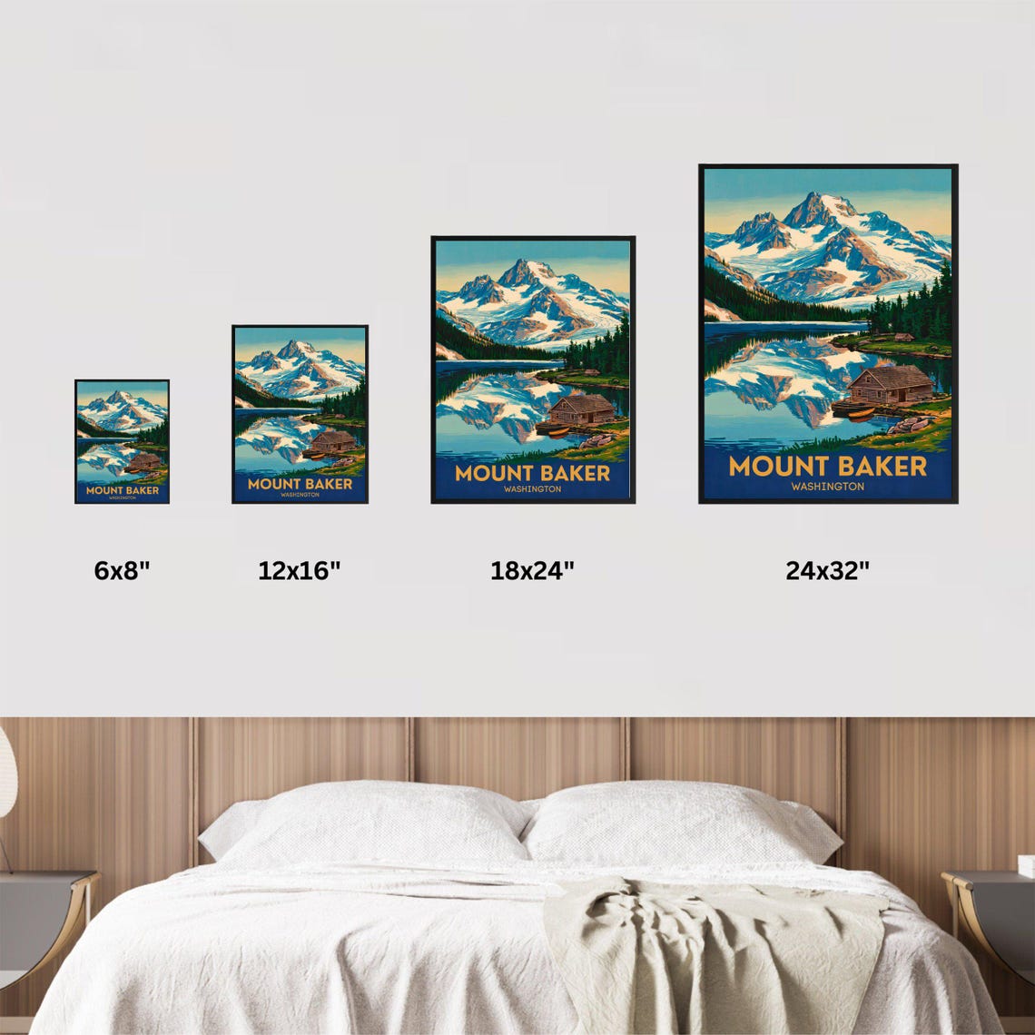 Mount Baker Washington Alpine Lake Reflection Cabin Travel Poster - Image 4