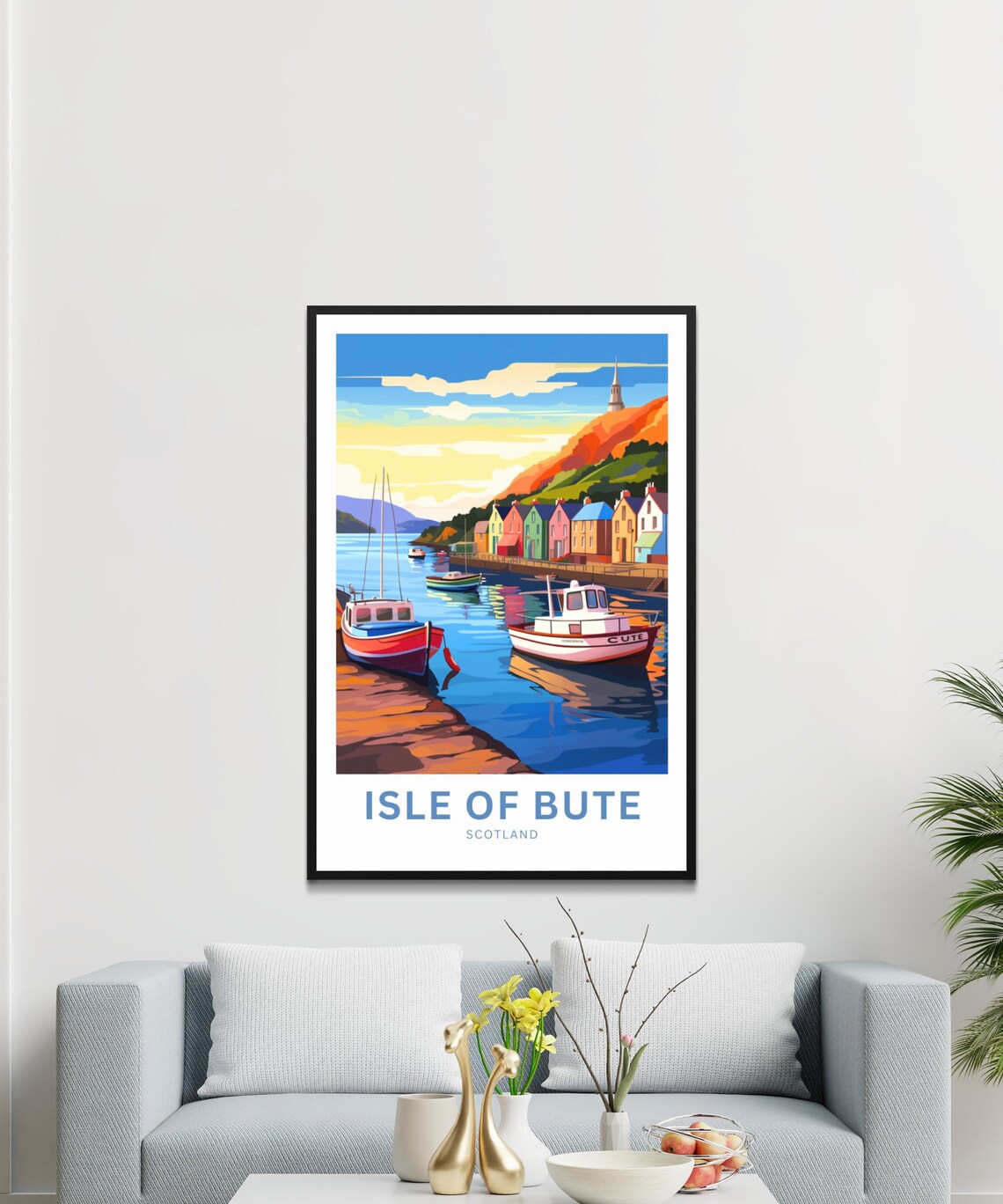 Personalized Isle Of Bute Scotland Colorful Harbor Boats Travel Poster - Image 3