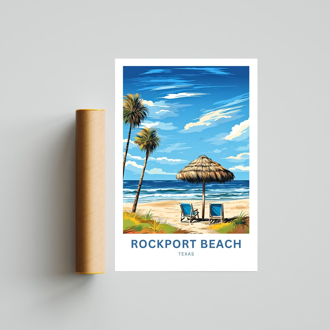 Rockport Beach Texas Palms Beach Umbrella Coastal Travel Poster - Image 4