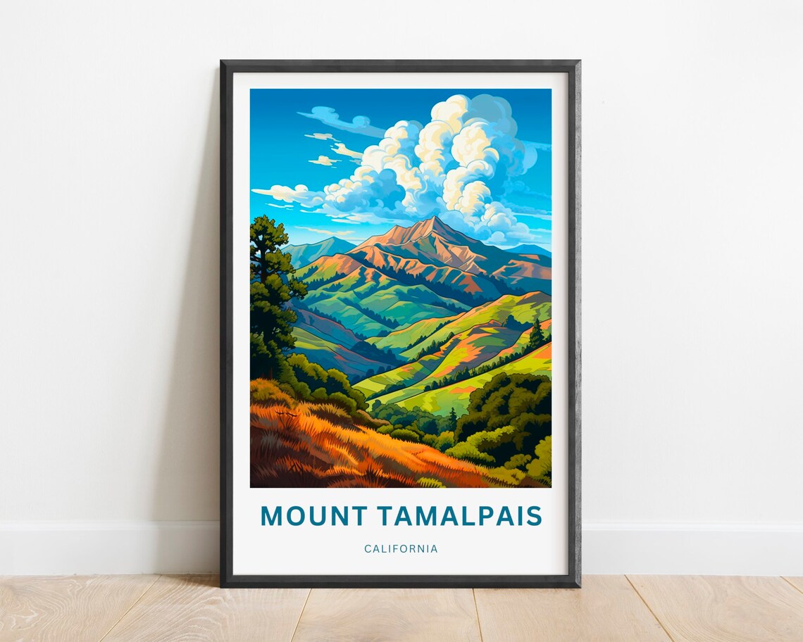 Mount Tamalpais California Golden Hills Peak Vintage Travel Poster