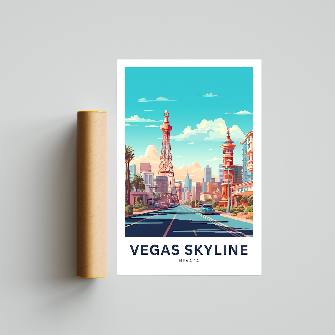 Vegas Skyline Nevada Strip Resort Towers Teal Sky Travel Poster - Image 4