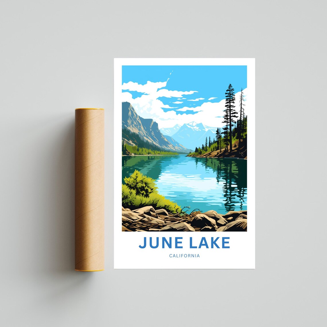 June Lake California Tall Pines Snowy Peak Lakeside View Art Poster - Image 4