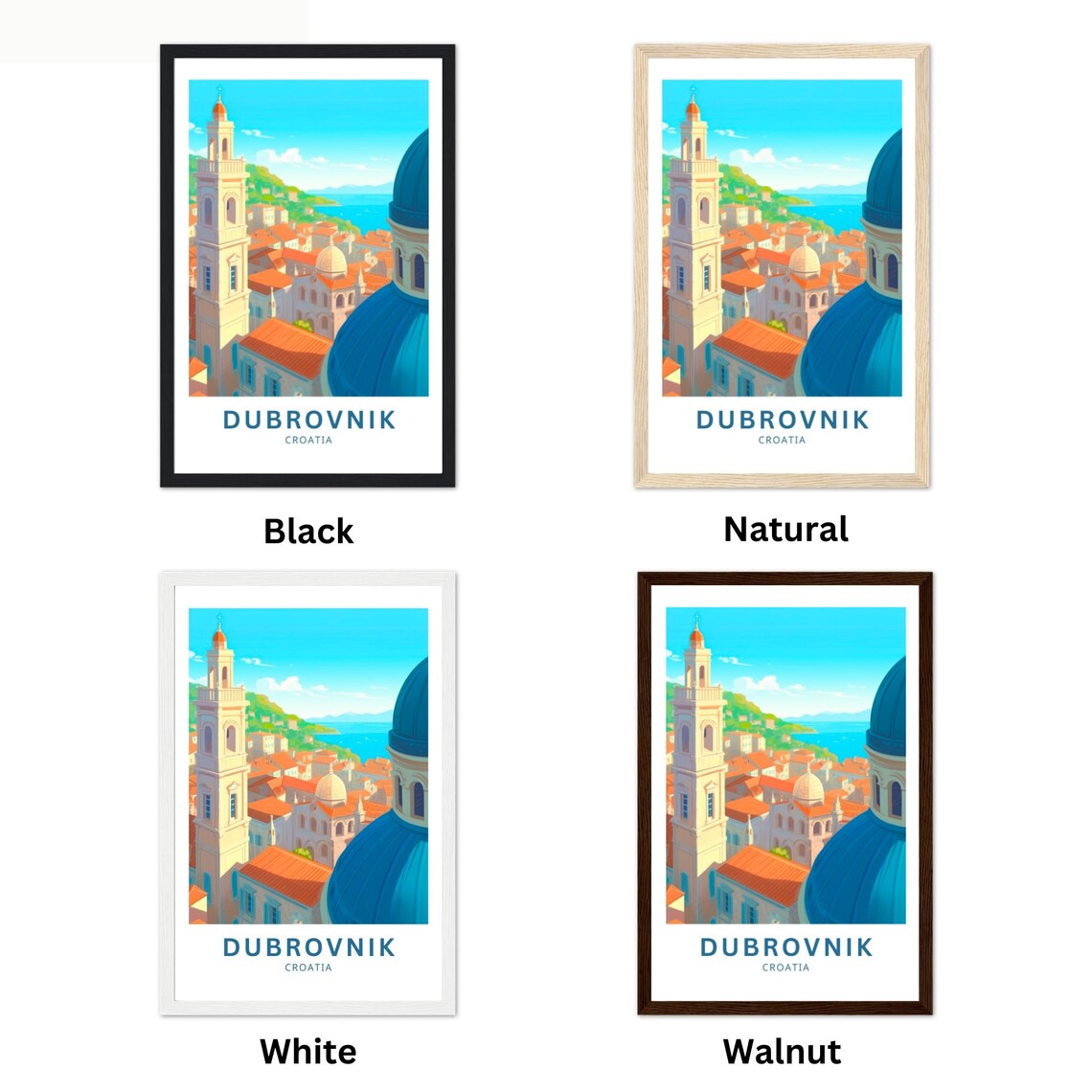 Dubrovnik Croatia Old Town Bell Tower Red Roofs Sea Travel Poster - Image 5